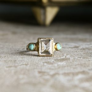 Emerald Cut Quartz And Turquoise Ring