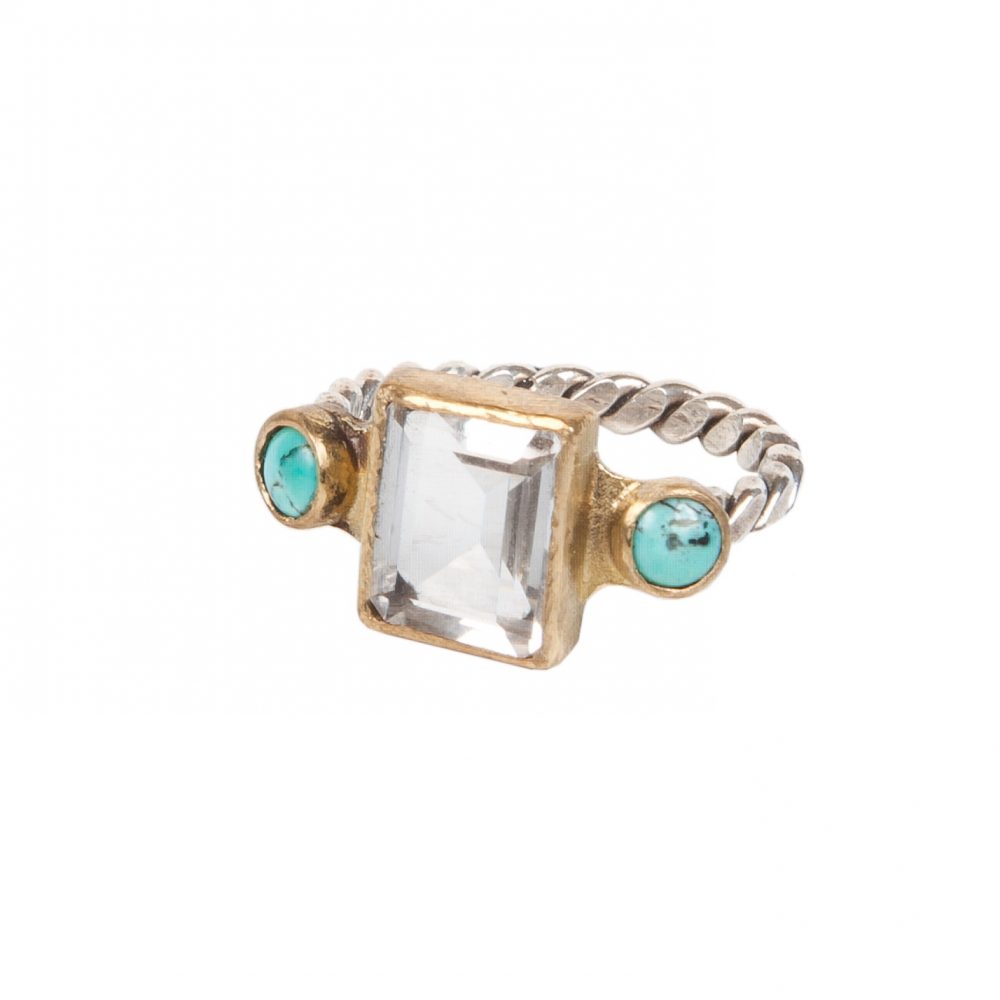 Emerald Cut Quartz And Turquoise Ring