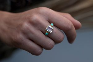 Alyona Emerald Cut Quartz And Turquoise Ring