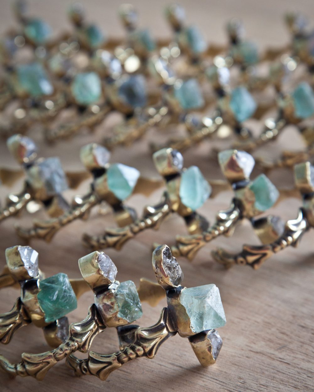 Arya Raw Fluorite And Herkimer Diamond Crystals Cuff
