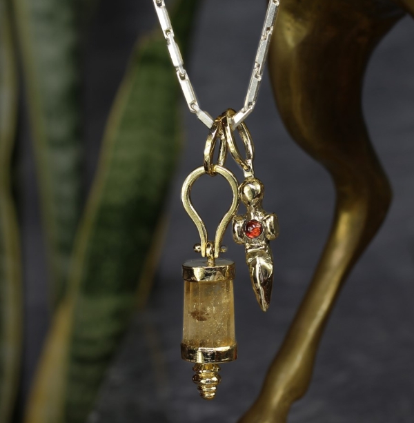Citrine Crystal and Garnet Charms Necklace