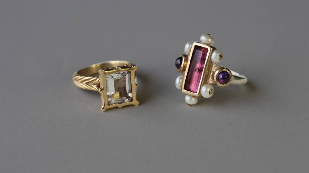 Tourmaline Amethyst and Pearls ring