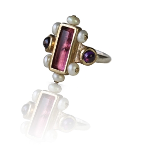 Tourmaline Amethyst and Pearls ring