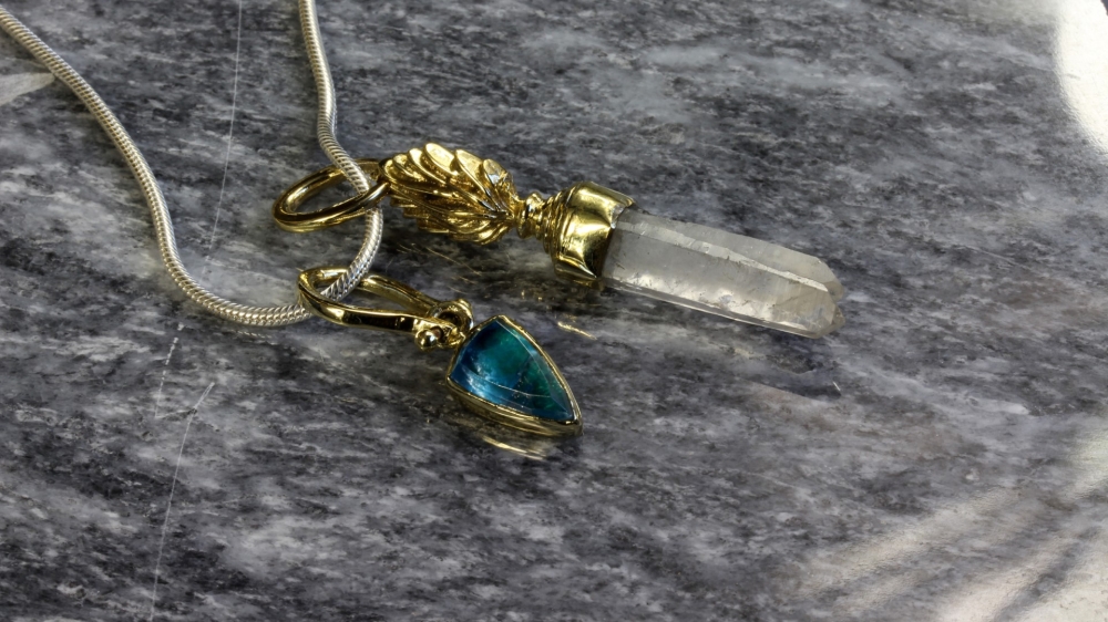 Flaming Quartz Crystal and Apatite Charms Necklace